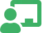 Icône verte d'un enseignant devant un tableau.