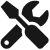 Icône noire d'une clé à molette et d'un tournevis croisés